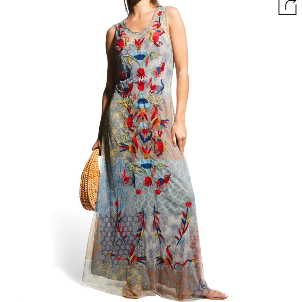 Johnny Was Biya Orla Embroidered Mesh Dress